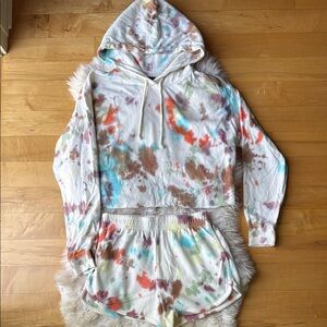 Colorful Tie-Dye Hoodie and Shorts Set, size Small